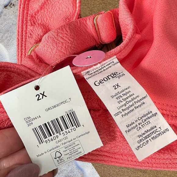 NWT George Plus 2-Piece Bikini in Coral - Size XXL/2X - Picture 4 of 11